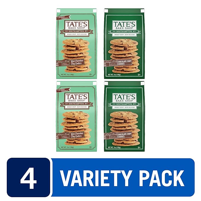 Tate's Bake Shop Cookies Variety Pack, Mint Chocolate Chip & Chocolate Chip Cookies, 4 Bags