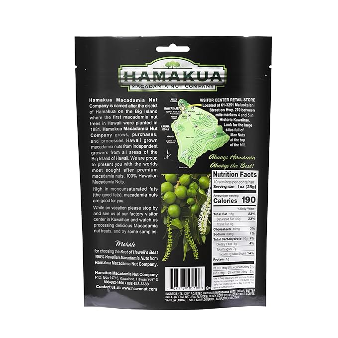 Hamakua Macadamia Nuts - Sweet Glazed Kona Coffee - Hawaiian Grown Flavored Dry Roasted Half and Whole Macadamias - Natural Eco-Friendly Large Macadamia Nuts