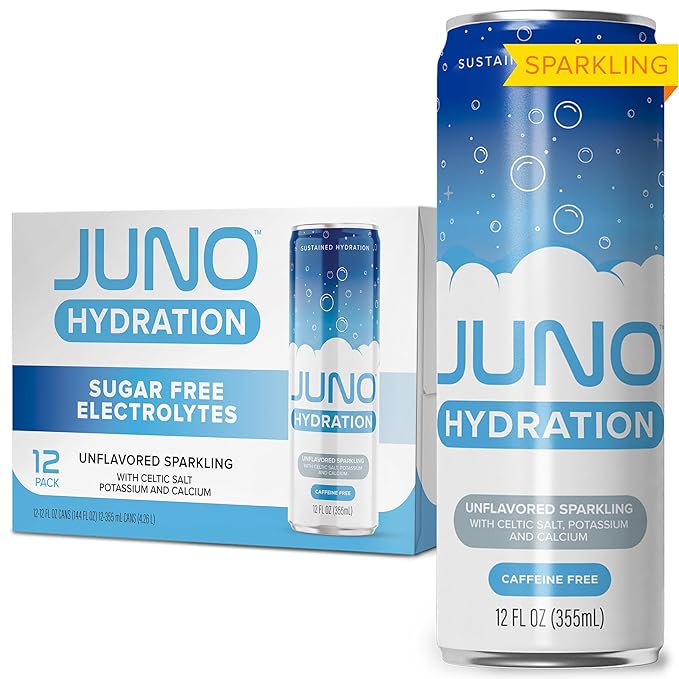 JUNO HYDRATION Unflavored Sparkling Drink - Sugar Free Electrolytes, Enhanced with Celtic Salt, Potassium & Calcium - Premium Refreshing Beverage, 12 Pack
