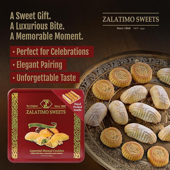 Zalatimo Sweets Since 1860, 100% All Natural Assorted Baklava, Slightly Sweet Baklava in Square Metal Gift Tin, No Preservatives, No Additives, No Corn Starch, No Syrups! 1.8Lbs