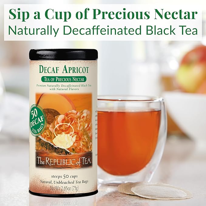 The Republic of Tea ??Decaf Apricot Black Tea Tin, 50 Tea Bags, Environmentally-Friendly Decaffeinated Tea