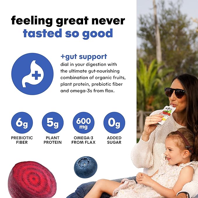 Noka Superfood Fruit Smoothie Pouches, Blueberry Beet, Healthy Snacks with Flax Seed, Plant Protein and Prebiotic Fiber, Vegan and Gluten Free Snacks, Organic Squeeze Pouch, 4.22 oz, 6 Count