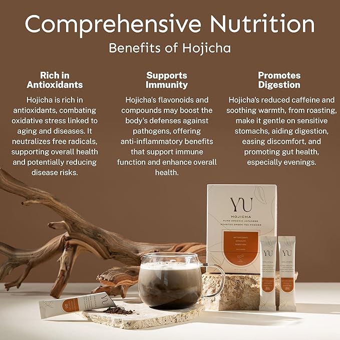 Yu Tea Organic Hojicha Green Tea Powder | Rich in Antioxidants & EGCG | Pure Japanese Roasted Green Tea | Low Caffeine & Unsweetened Matcha Alternative | Resealable Pouch, 2.65 oz, 75 Servings