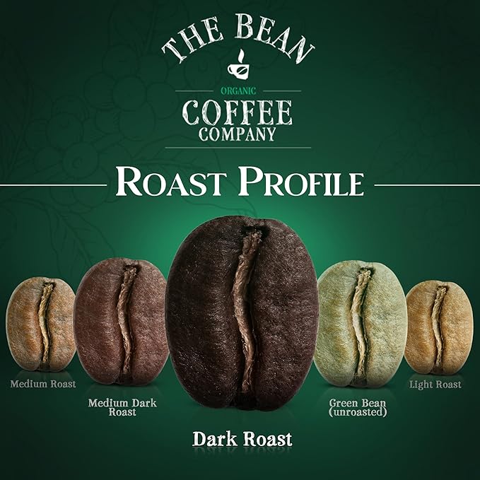 The Bean Organic Coffee Company 50/50 French Roast, 50% Decaf, Dark Roast, Whole Bean Coffee, 16-Ounce Bag (Pack of 2), USDA Organic Certified