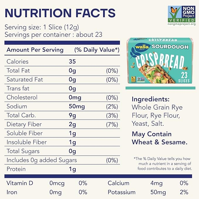 Wasa Sourdough Crispbread, 9.7 oz (Pack of 12), Crackers, Non-GMO Ingredients, Fat Free