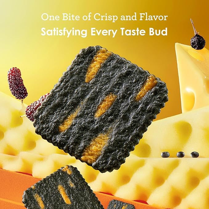 Vloong Black Seeds & Cheese Flavor Thin Crackers, Healthy Snacks with Individual Packs, Baked Crisps with No Artificial Flavors (1 Pack, 6.3 Ounce) Black Wheat, Black Millet, Black Rice, Black Bean, Black Peanut, Black Sesame with Cheddar
