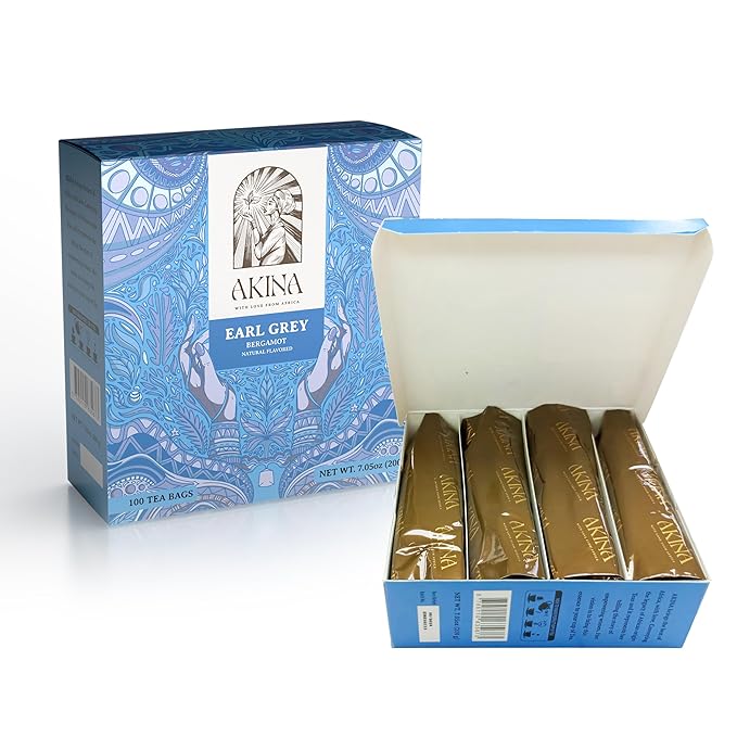 Akina Earl Grey Tea, Naturally Flavored Black Tea | 100% Single-Origin | Kenyan Origin, Gourmet (100 String & Tag Bags, 200g)
