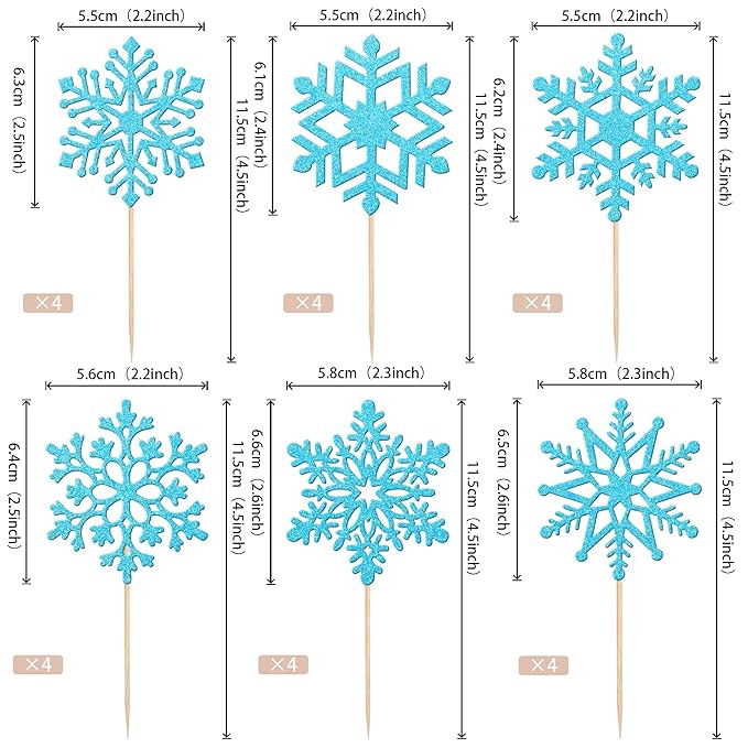 36 PCS Snowflake Cupcake Toppers Glitter Winter Frozen Theme Snowflake Cupcake Picks Winter Wonderland Cake Decorations for Baby Shower Kids Birthday Christmas Party Supplies Blue