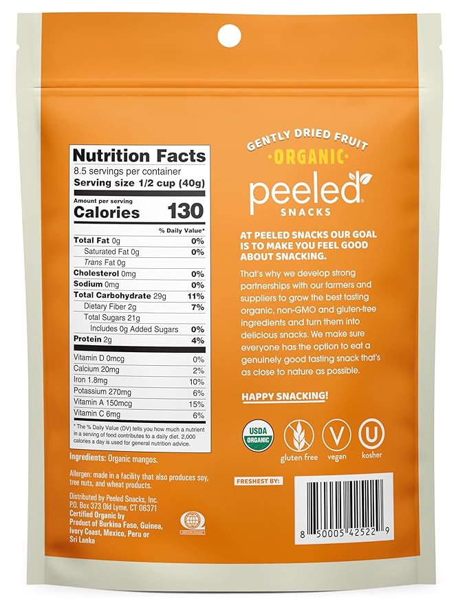 Peeled Snacks Organic Dried Fruit ??Healthy, Vegan Snacks for On-the-Go Lunch and More Mango, 12 Oz (Pack of 1)
