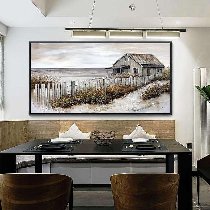 YDYSUNE Wall Art for Living Room - Beach fenced house Canvas Wall Decor for Home artwork Painting 29x58 Inches Canvas Print for Bedroom Decor Modern Salon Kitchen Office Hang a Picture