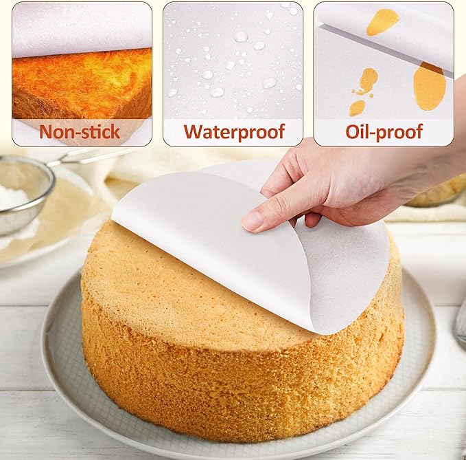 8 Inch Parchment Paper Rounds, 200Pcs Precut Baking Paper Sheets,Non-Stick Parchment Rounds for Baking Bread,Cake,Cookie and More
