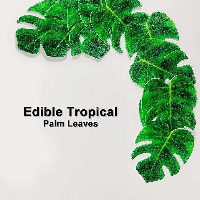 48pcs Edible Tropical Turtle Leaves Cupcake Toppers, CGHCEAI Palm Leaves Cake Decoration For Hawaii Theme Jungle Party Cake Toppers Birthday Party Supplies