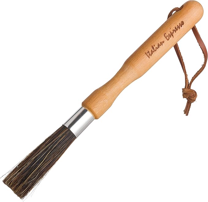 Redecker Natural Pig Bristle Espresso Maker Brush with Oiled Beechwood Handle, Narrow Brush Head Reaches Tight Spaces, Hanging Loop for Storage, 8 inches, Made in Germany