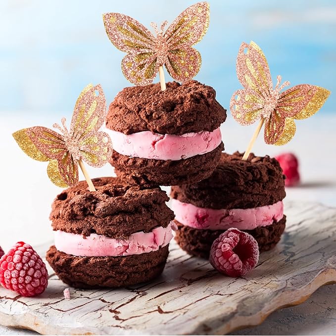 Chinco 48 Pcs Butterfly Cupcake Toppers Assembled Double Layer Cupcake Topper 3D Glitter Cake Topper Butterfly Cocktail Pick Decoration for Baby Shower Birthday Wedding(Gold,Retro Style)