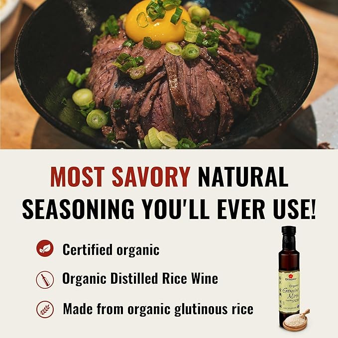 Ohsawa - Genuine Mirin, Authentic Japanese Sweet Cooking Wine, Vegan, Non-GMO, USDA Certified, Ideal for Sauces, Marinades - 8.45 oz