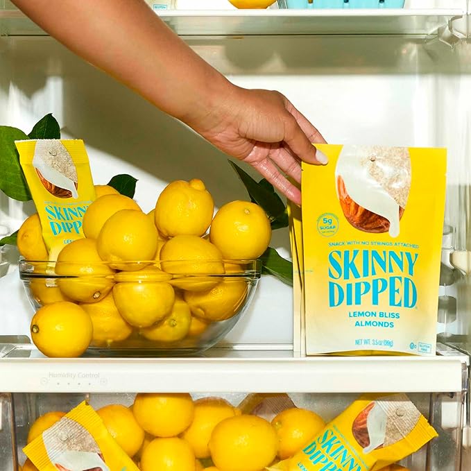 SkinnyDipped Lemon Bliss Almonds, Healthy Snack, Plant Protein, Gluten Free, 3.5 oz Resealable Bags, Pack of 5