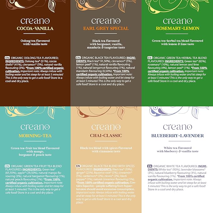 Creano Organic Tea Gift Set – 24 Organic Tea Bags in 6 Dreamy Varieties – 48 g*