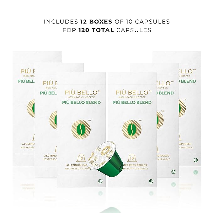 Piu Bello Blend Espresso Coffee Pods for Nespresso Original Machines – Compatible Capsules Pack – Rich & Balanced Taste – Strong Italian Espresso Flavor – Kosher Certified (120 Count, Single Flavor)