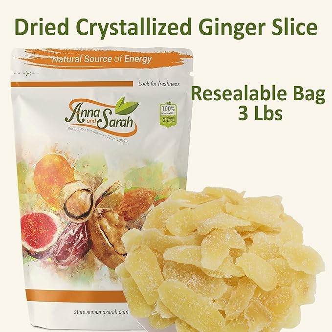 Anna and Sarah Dried Crystallized Ginger Slice in Resealable Bag, 3 Lbs (Pack of 2)