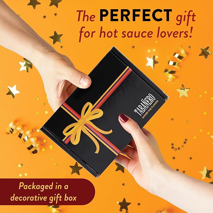Taba챰ero Variety Hot Sauce Gift Set, 4 Pack, Kit Includes Peach Bourbon, Sriracha Honey, Key Lime Habanero, Sweet & Spicy, 1.7 oz Mini Glass Bottles, All Natural, Gluten Free, Low Sodium, Vegan, Kosher, Made in the USA