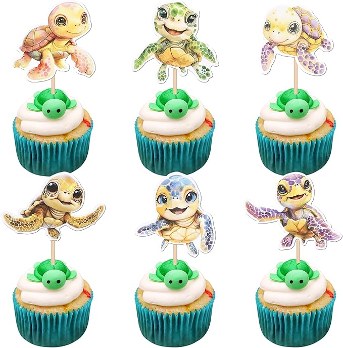 36 Pack Turtle Cupcake Toppers Sea Animals Turtle Cupcake Picks Sea Animals Theme Cupcake Decoration for Baby Shower Kids Birthday Party Decoration Supplies