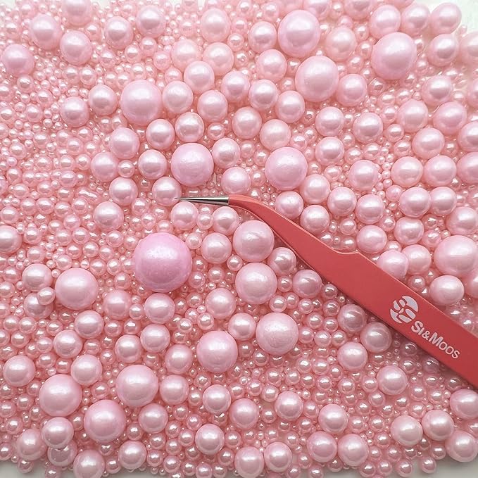 SE Si&Moos Pink Edible Pearls Baby Pink Pearl Sprinkles for Cake Decorating Edible Cake Sugar Pearls Halloween Christmas Cookie Decorations Edible Baby Shower Cake Decorations for Cakes,Cupcakes Toppers 3.5 OZ with Tweezers
