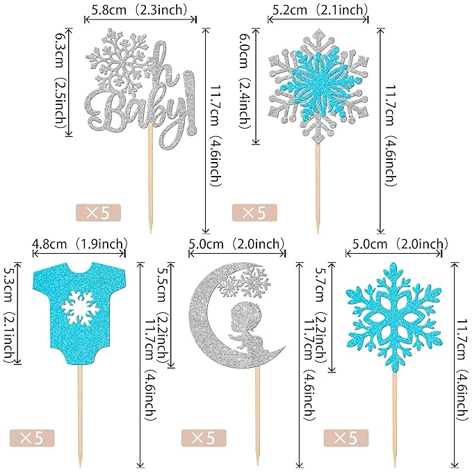 30 PCS Snowflake Oh Baby Cupcake Toppers Glitter Winter Sweater Moon Snowflake Cupcake Picks Baby Shower It's a Boy Cake Decorations for Baby Shower Kids Birthday Christmas Party Supplies