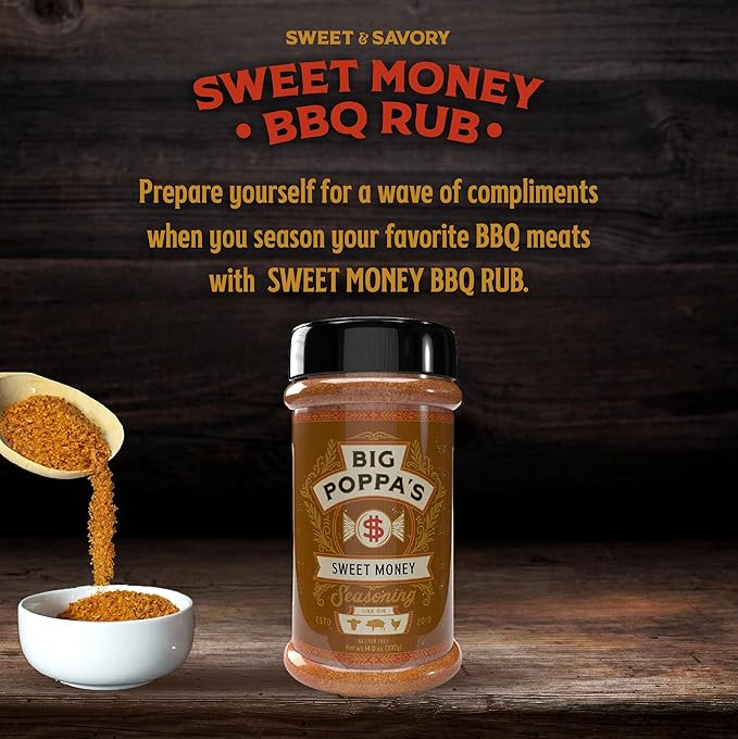 Big Poppa’s Sweet Money BBQ Rub — Award Winning Pork BBQ Rub — Gluten-Free Spice Mix — Dry Rubs for Smoking and Grilling with Granulated Honey (3 Pack Bundle)