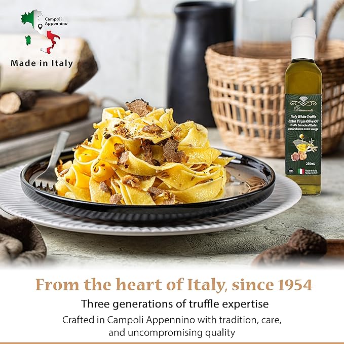Diamante Italy White Truffle Extra Virgin Olive Oil - White Truffle (Tuber magnatum Pico) Gourmet Oil for Dressing, Seasoning, Marinade & Drizzle - Non GMO & Product from Italy - 250ml