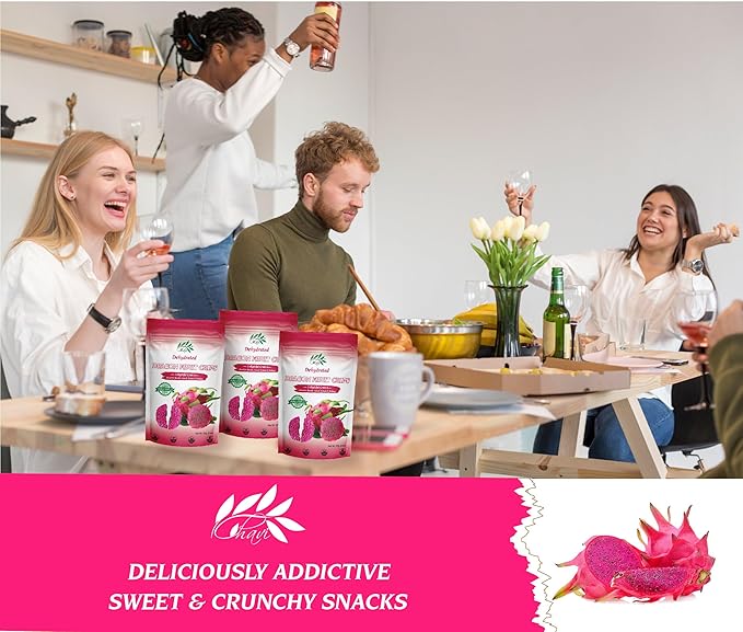CHAVI Dragon Fruit Chips - Pack of 3 x 2 Oz - Healthy 1 Ingredient Superfood Snack - No Added Sugars or Preservatives - Non-GMO, Vegan, Gluten-Free (Pack of 3)??,<div>
