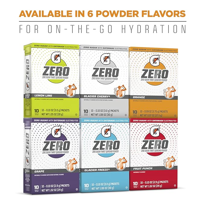 Gatorade G Zero Sports Drink Mix Powder Packets, Glacier Cherry, Electrolyte Powder Drink Mix for Hydration, Zero Sugar, Total 120 Packets