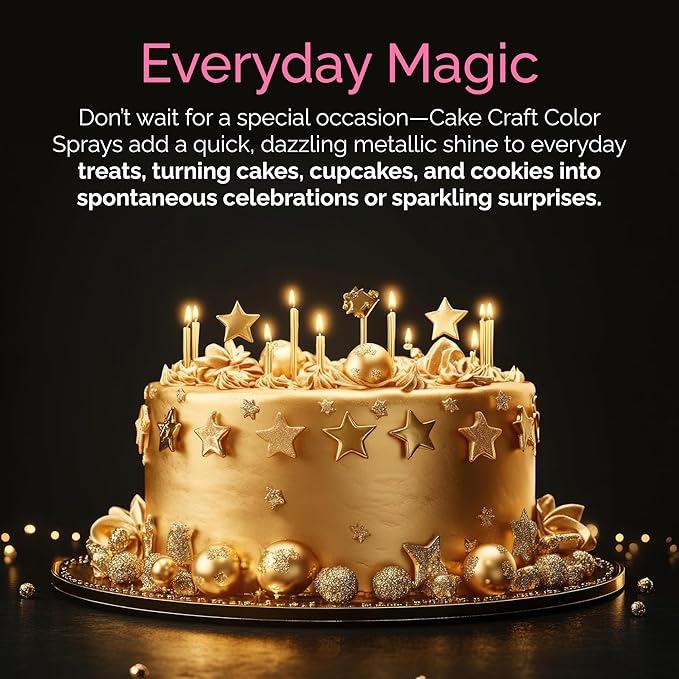 Cake Craft Edible Color Spray 3-Pack ??Gold, Silver & Rose Gold | Food Coloring Spray for Cakes, Cupcakes, Cookies & Desserts | Easy-to-Use Edible Spray Paint for Baking Decoration
