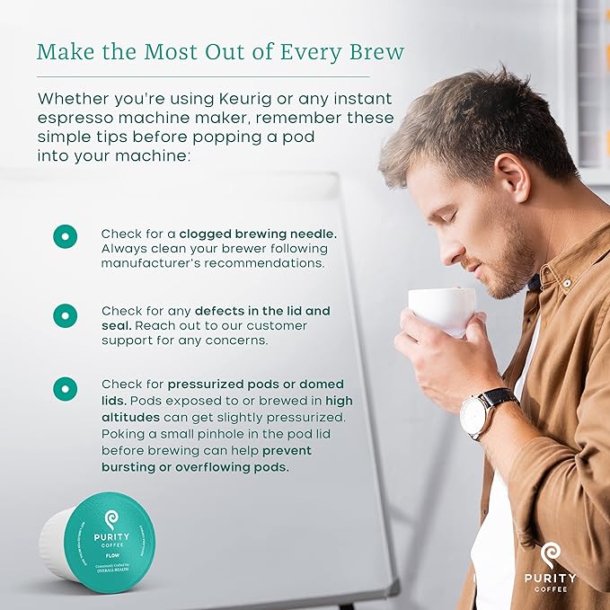 Purity Coffee FLOW Medium Roast Organic Coffee - USDA Certified Organic Specialty Grade Arabica Single-Serve Coffee Pods - Third Party Tested for Mold, Mycotoxins and Pesticides - 12 ct Box