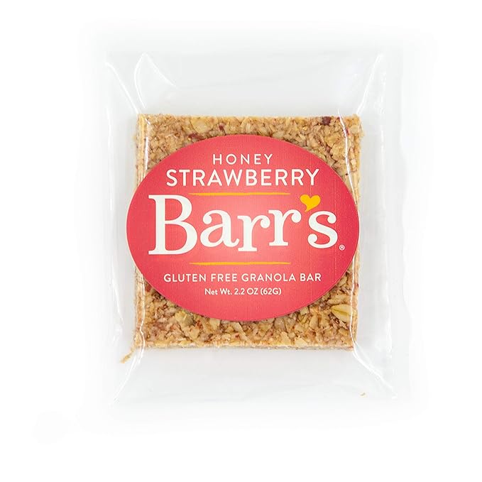 Mrs. Barr’s Natural Foods Granola Bars | Honey Strawberry | Certified Organic Gluten Free Oats | Soft Texture | Small Batch | Gourmet Quality | Real Ingredients | 2.2 Ounces (12 Pack)