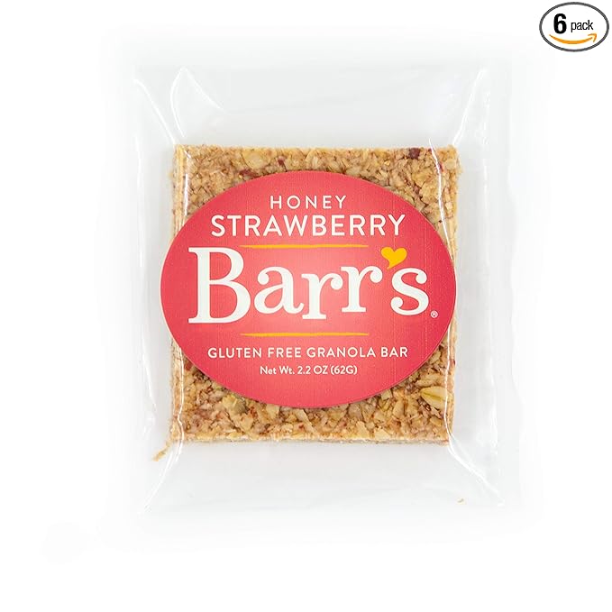 Mrs. Barr’s Natural Foods Granola Bars | Honey Strawberry | Certified Organic Gluten Free Oats | Soft Texture | Small Batch | Gourmet Quality | Real Ingredients | 2.2 Ounces (6 Pack)