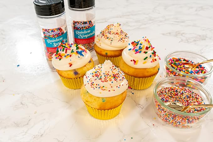 Bakerpan Rainbow Jimmies Sprinkles - 6 Ounces Edible Sprinkles for Cake Decorating, Cupcakes, Ice Cream, Cake Decorations (Made in USA)