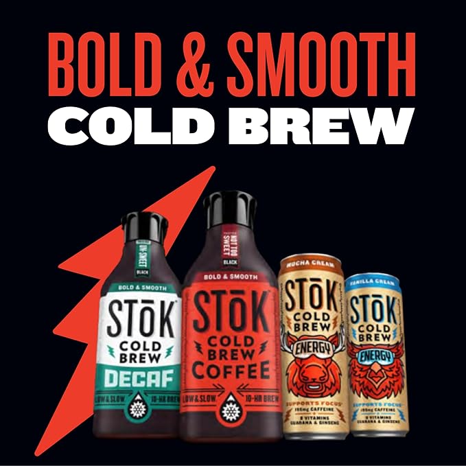 SToK Cold Brew Energy Caramel Cream, Energy Coffee Beverage with 195mg Caffeine to Help Support Focus, Canned Coffee with B-Vitamins, Guarana and Ginseng, 11 fl oz, 12pk
