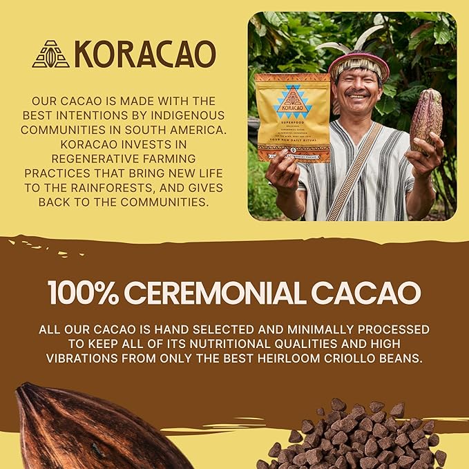 KORACAO Sustainably Harvested Cacao | Ideal Superfood for Everyday Bliss | Ceremonial Grade Cacao | Enhance Your Spiritual Journey with Ancient Superfood Delight - 1/2 Pound