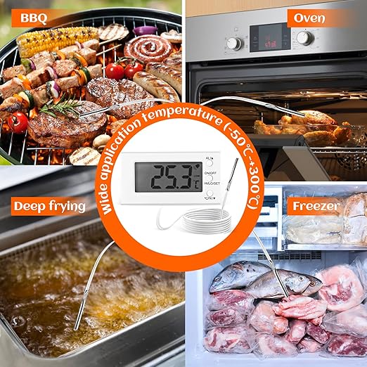 2 Packs Digital Oven Thermometer -58°F to 572°F/-50°C-300°C, Thermometer with Probe, High Low Temperature Alarm, LCD, White (2)