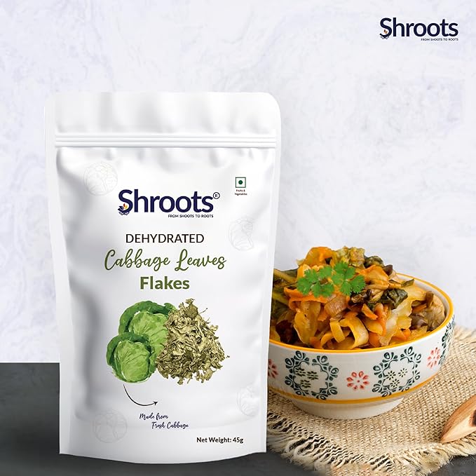 SHROOTS Dehydrated Cabbage Flakes ??Air-Dried, Gluten-Free Dried Cabbage Vegetables with Natural Aroma for Soups, Salads, Cooking, Camping & Survival No Additives or Preservatives - 1.59 oz, Pack of 1