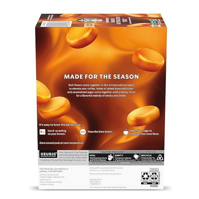 Starbucks K-Cup Coffee Pods, Smoked Butterscotch Flavored for Keurig Makers, 100% Arabica, Limited Edition, 1 Box (22)