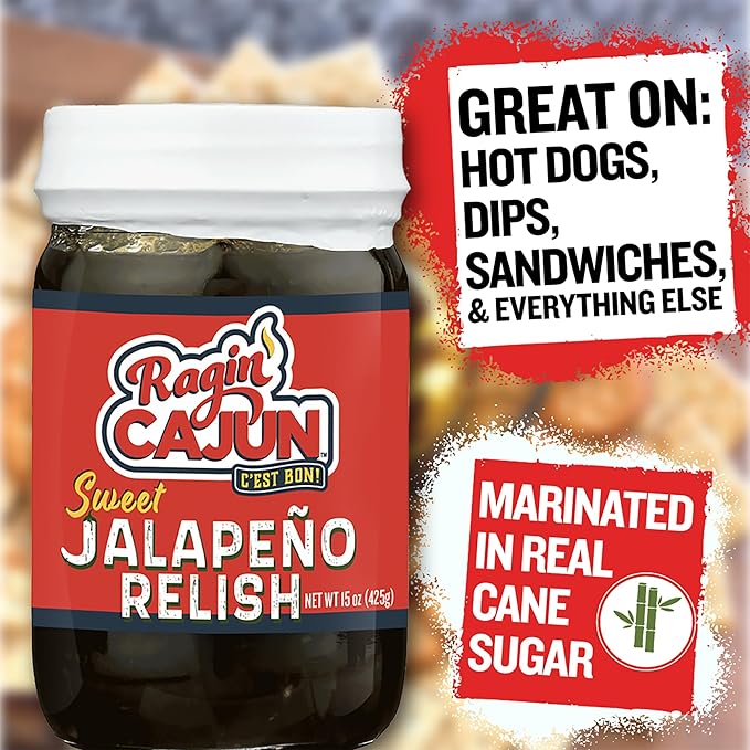 Ragin' Cajun Flavorful Charcuterie Condiment Trio - 1 Jalapeño Relish 15 oz, 1 Jalapeño Slice 14 oz, 1 Spicy Pickle 12 oz, Authentic Louisiana Variety Pack