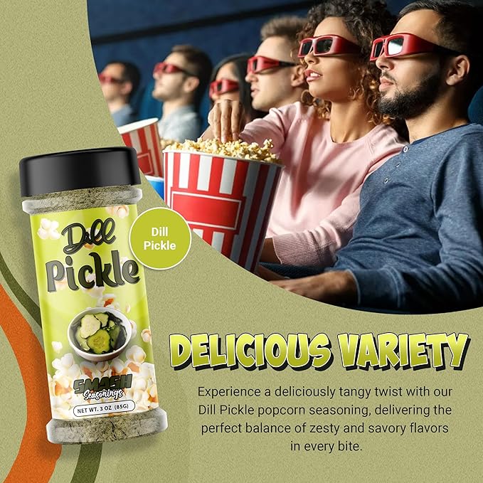 Dill Pickle Popcorn Seasoning Shaker ??2 Pack Tangy Snack Blend with Premium Dill & Vinegar ??Bold Gourmet Sprinkle for Popcorn, Chips, Fries, Veggies, Potatoes, Sandwiches, Snacks, Meals, Parties