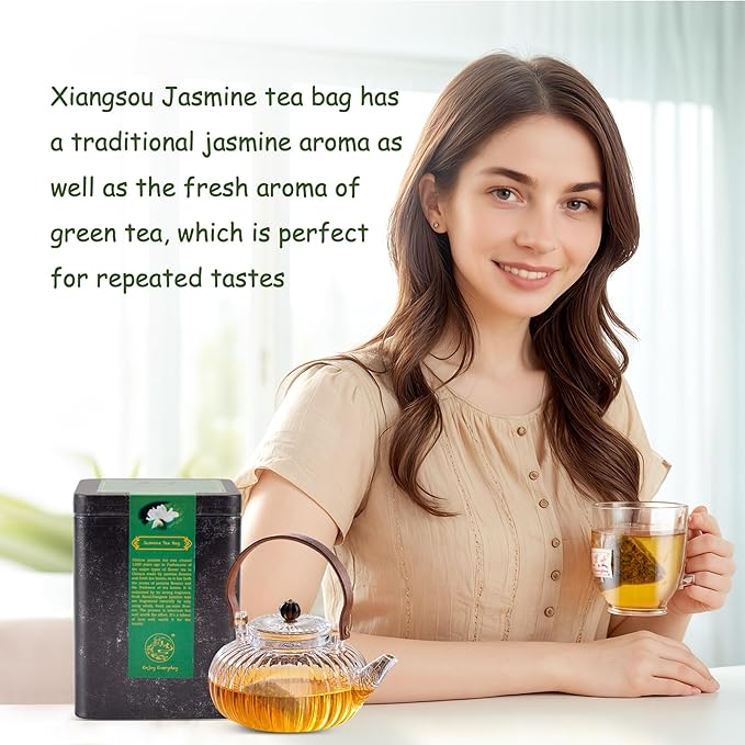 Xiangsou Jasmine Tea,Premium Chinese Green Tea From Fuzhou with 40 Tea Bags,Strong Flower Fragrance Chinese Tea With a Mellow Taste