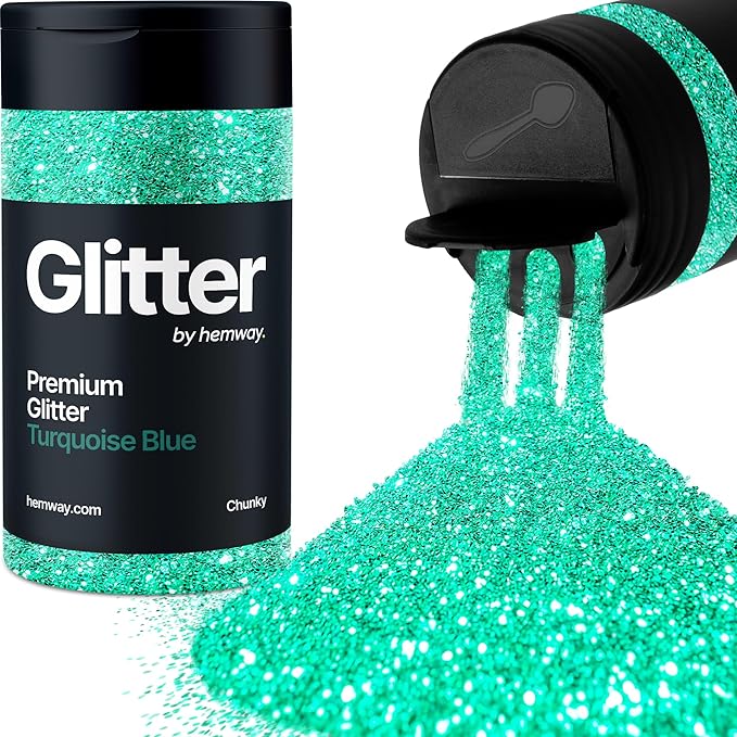 Hemway Premium Glitter Shaker - Turquoise Blue | 130g Chunky Metallic Flake Sequins for Resin & Epoxy Crafts | Craft Supplies for Tumblers, Festival, Art