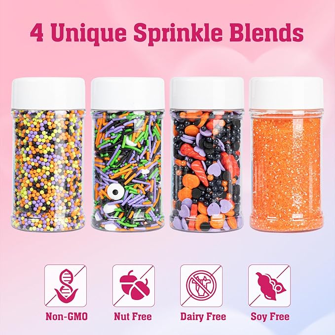 Twisweet Halloween Sprinkles 12oz, Monster Themed Sprinkles for Cake Decorating, Edible Candy Eyes Horns Confetti Sugar Sprinkle Mix, Halloween Nonpareils Baking Candy Bulk for Cake Topper Cupcake Cookie Ice Cream Decorations, Holiday Scary Party Supplies