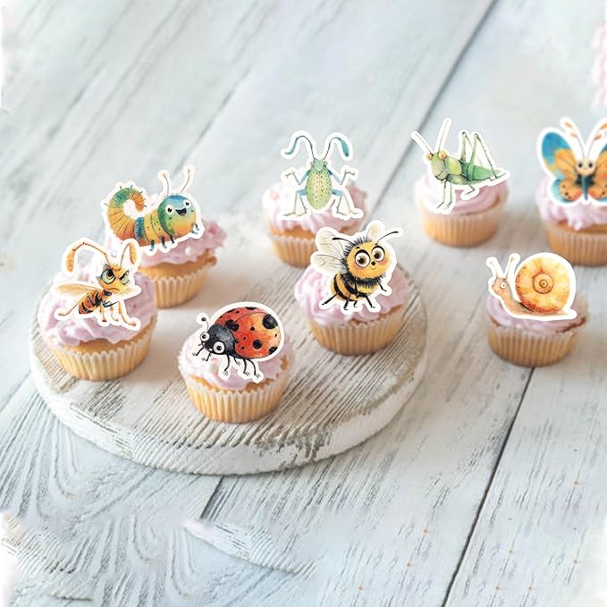 60 Pack Edible Green Caterpillar Cupcake Topper Wafer Paper Nature Insect Hungry Caterpillar Dragonfly Cupcake Picks Happy Birthday Anniversary Wedding Cake Decorations Party Color 1