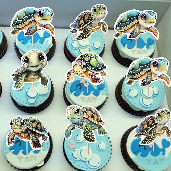 36 Pack Turtle Cupcake Toppers Sea Animals Turtle Cupcake Picks Sea Animals Theme Baby Shower Kids Birthday Cupcake Decoration Party Decoration Supplies 2