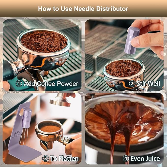WDT Tool Espresso Distribution Tool,Coffee Distribution Tool with Magnetic Stand, Espresso Accessories with 6 Extra ??.25mm Stainless Steel Needles for Barista (Chalk Violet, ??.25mm)