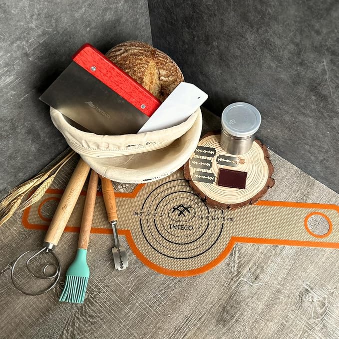 Banneton Bread Proofing Basket, Sourdough Bread Baking Supplies, Sourdough Starter Kit with 9" Round & 10" Oval Banneton Baskets, Silicone Bread Sling, Bread Lame, Scraper, Dough Whisk